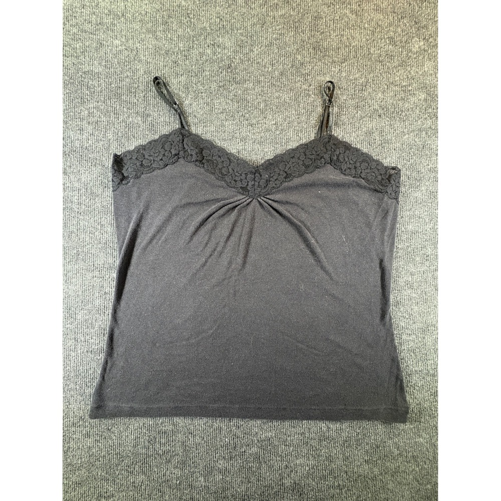 Worthington Woman Stretch Black Ribbed Lace Trim Camisole 2X Adjustable Strap
